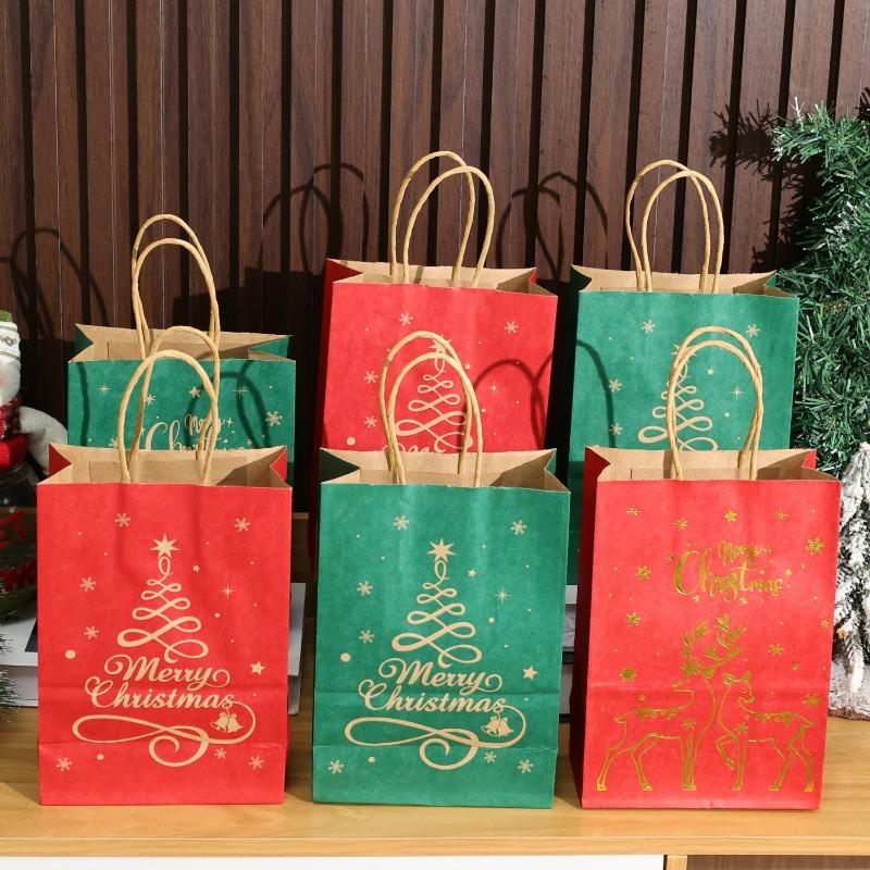 1/20 Red Green Christmas Bags  Kraft Paper Biscuit Candy Packaging Bag Xmas Tree Gift Pouch Home Decor Xmas Party Accessories