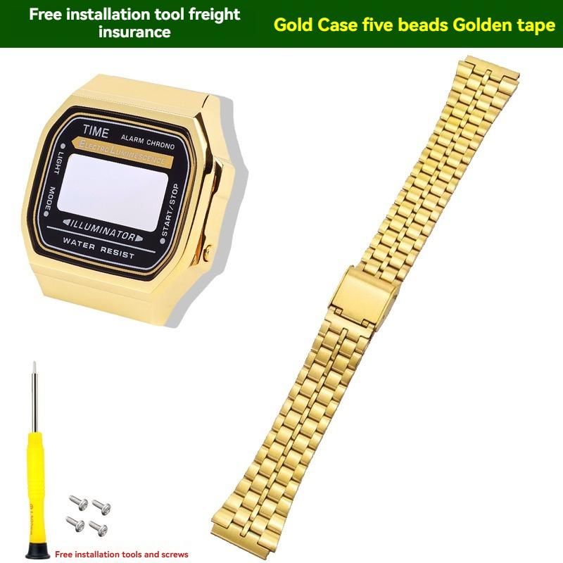 Dla Casio CASIO seria A168W zmodyfikowana stal nierdzewna metalowa mała sztabka złota srebrny blok koperta zegarka akcesoria do paska