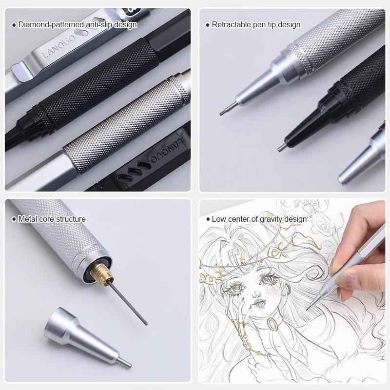 0.3 0.5 0.7 mm Full Metal Mechanical Pencil Low Center of Gravity Retractable Nib Automatic Pencils Art Drawing Sketch Pencil
