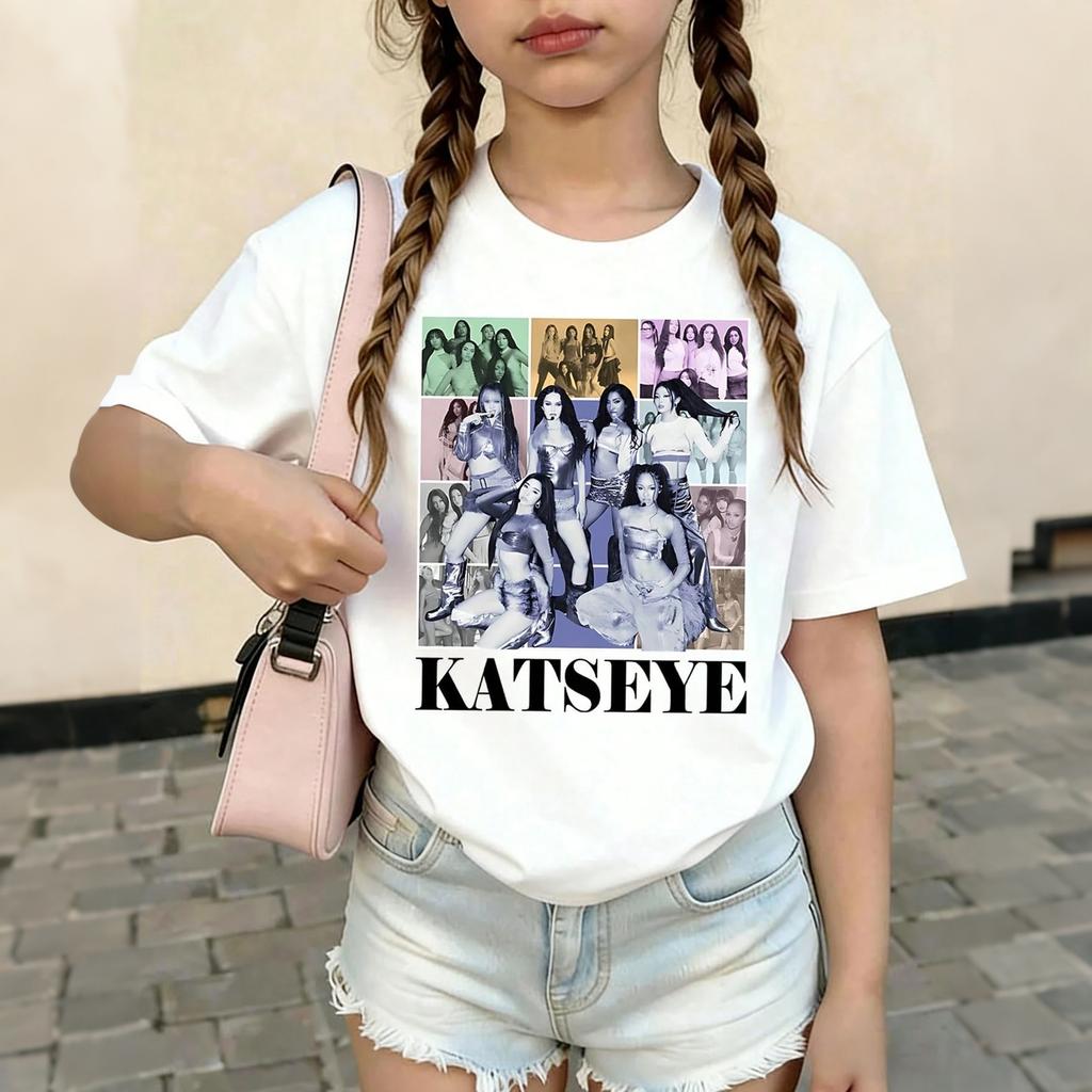 KATSEYE Kids Graphic Print Crew Neck Short Sleeve T Shirt Casual Top for Boys and Girls Soft Comfortable Fabric Suitable for Everyday Wear