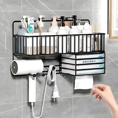 Hair Dryer Shelf Bathroom No Punch Storage Multi-functional Toiletries Storage Box Toilet Bathroom Wall Mounted Organiser