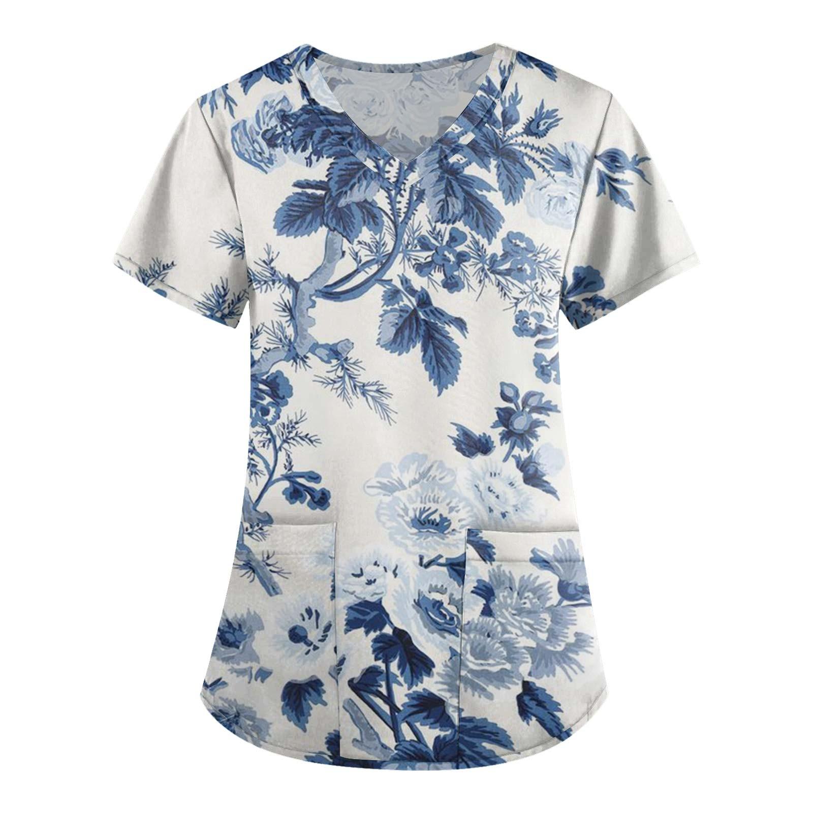 

Женская мода с v-образным вырезом, короткими рукавами и карманами, топы с принтом XXXXL белый