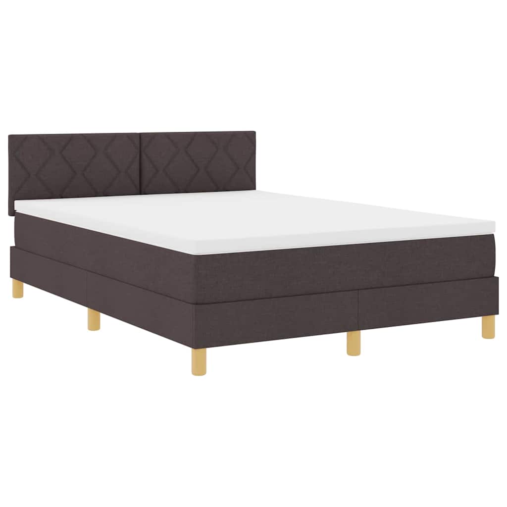 Box Spring Bed with Cushions Dark Brown 140 X 190 Cm Fabric