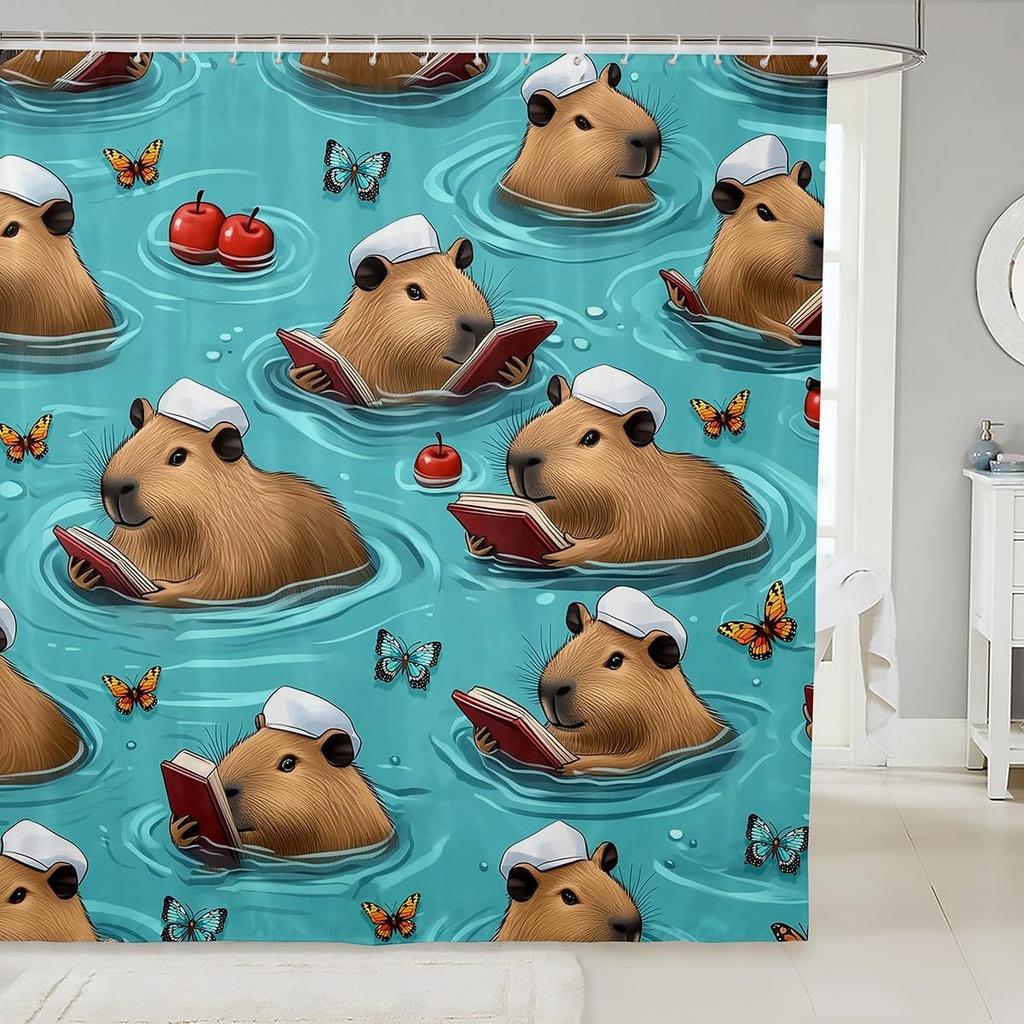 Funny Capybara Shower Curtain Waterproof Polyester Fabric Lovely Nature Wildlife Bath Curtain Japanese Style Bathroom Decor