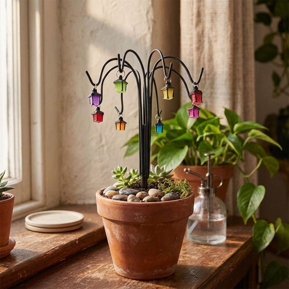 Glow-in-the-Dark Garden Lantern Stakes Colorful Lanterns Iron Art Miniature Lanterns Bonsai Vintage Rust-Resistant