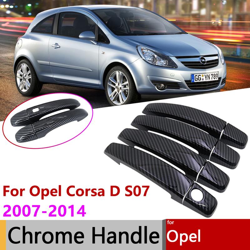 For Opel Corsa D Vauxhall S07 2007~2014 Gloss Black Carbon Fiber Chrome Car Smart Door Handle Cover Trim Exterior Accessories