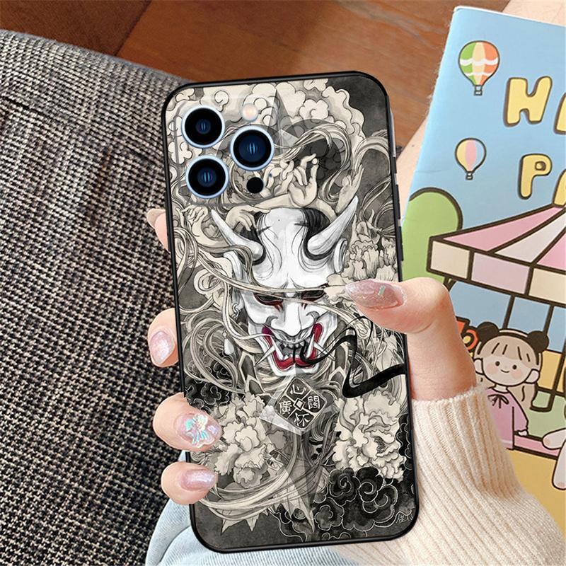 Oni Hannya Demon Mask Case For iPhone 17 Air 17 Pro Max 16 15 14 Pro Max Plus 13 12 Mini 11 16E 17Pro Phone Cover