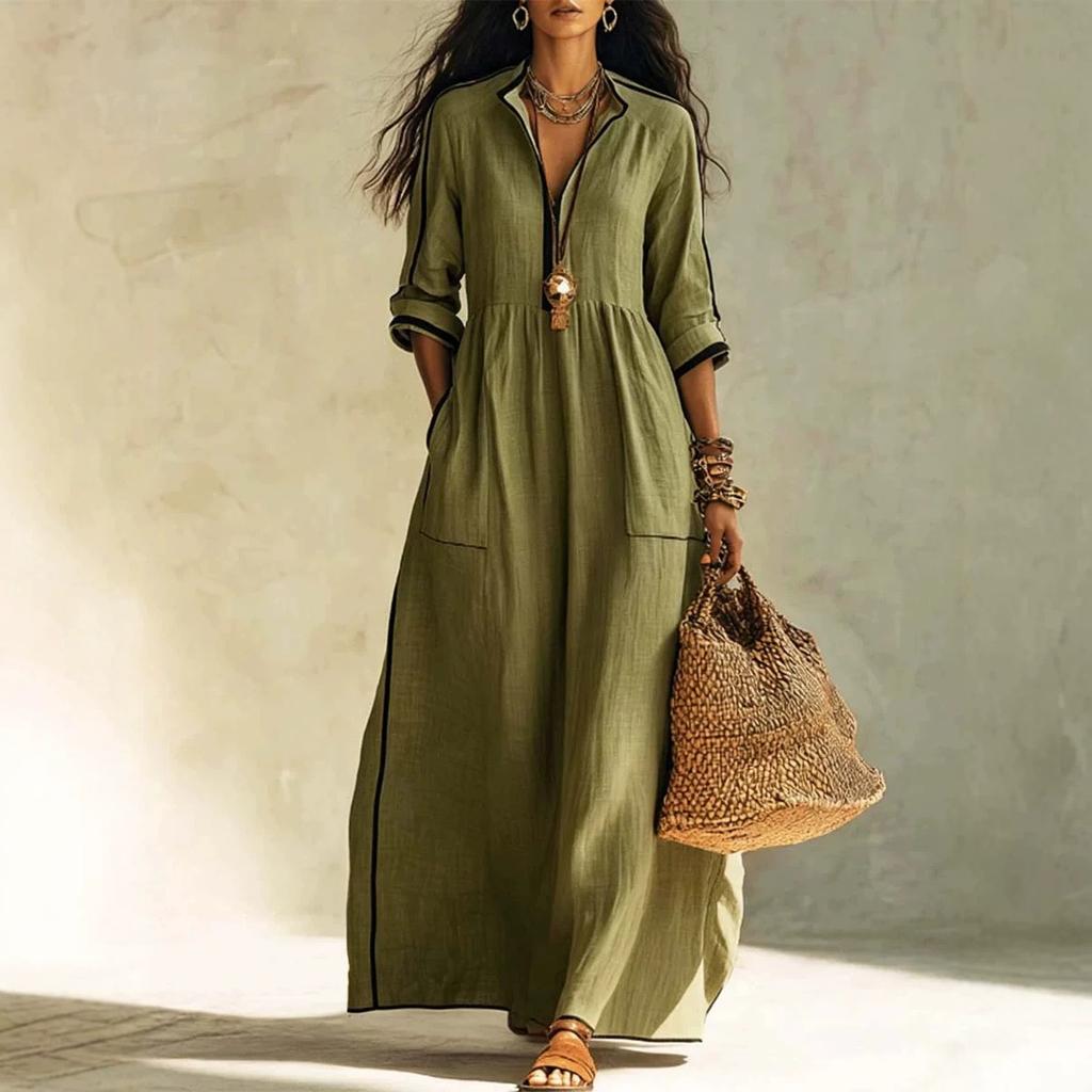 Europe, America spring and summer new solid color casual women's clothing loose and comfortable fashion button cardigan dress