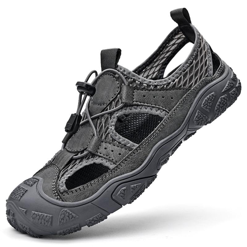 

2024 Мужские кожаные сандалии Удобная повседневная обувь для отдыха на природе Летние пляжные повседневные прогулочные мужские кроссовки Мужские пляжные повседневные сандалии 46 серый