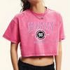 Brooklyn  Wonderful World Dreamer Prints Women Washed Slim T-Shirt Summer O-Neck T Shirts Fashion Retro Crop Top