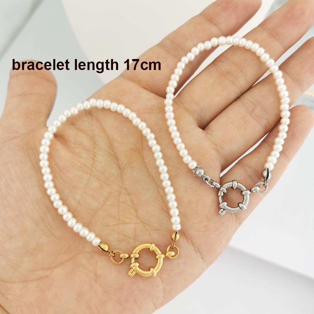 Imitation Pearl Necklace Bracelet Women Choker Stainless Steel Spring Clasp Chain Basic DIY Gold Silver Buckle Waterproof
