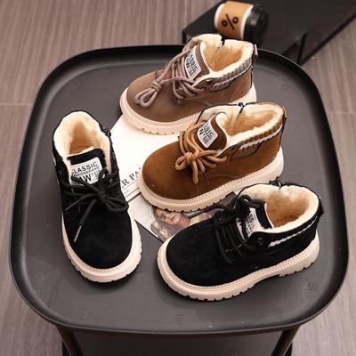 Children's Winter  Cotton Shoes Boys' Warm Cotton Lined Ankle Boots for Boys Girls Side Zipper Retro Snow Thermal Boots