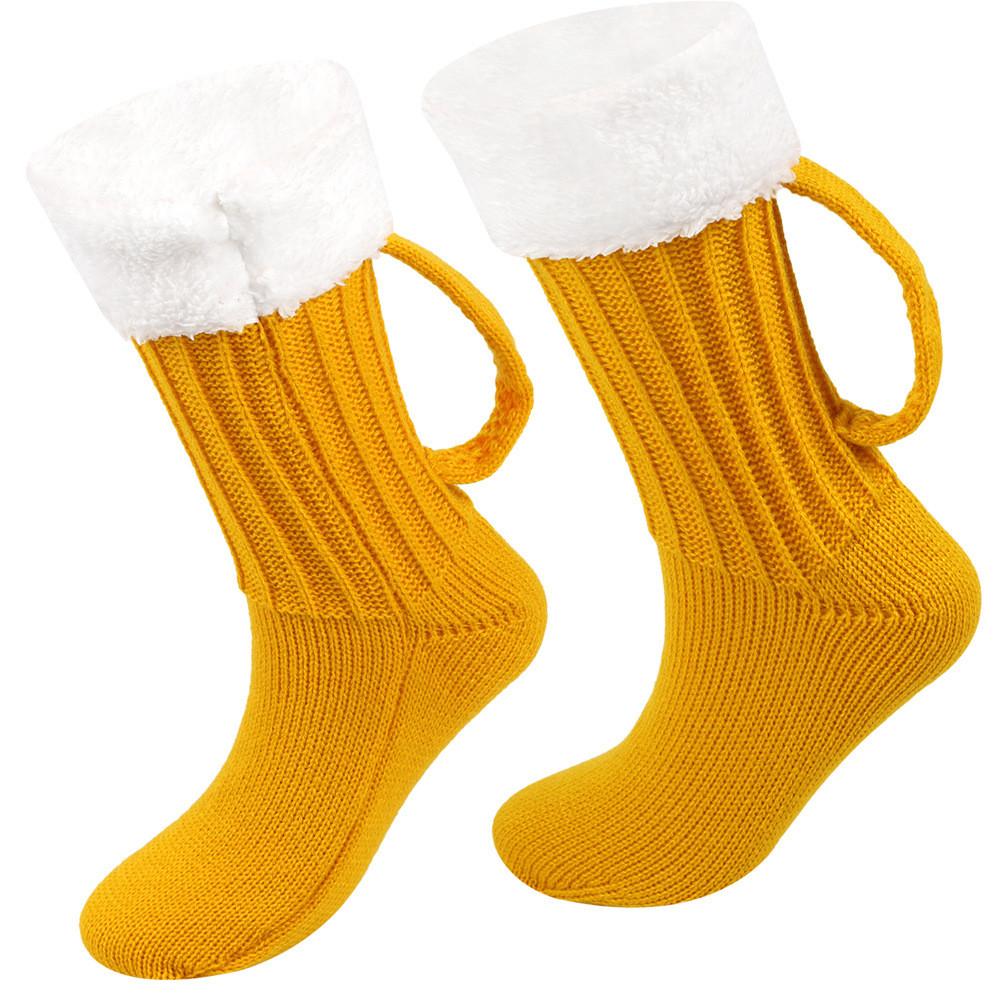 Shape Beer Mug Knitted Plush Midcalf Socks Winter Keep Warm Decoration Feet