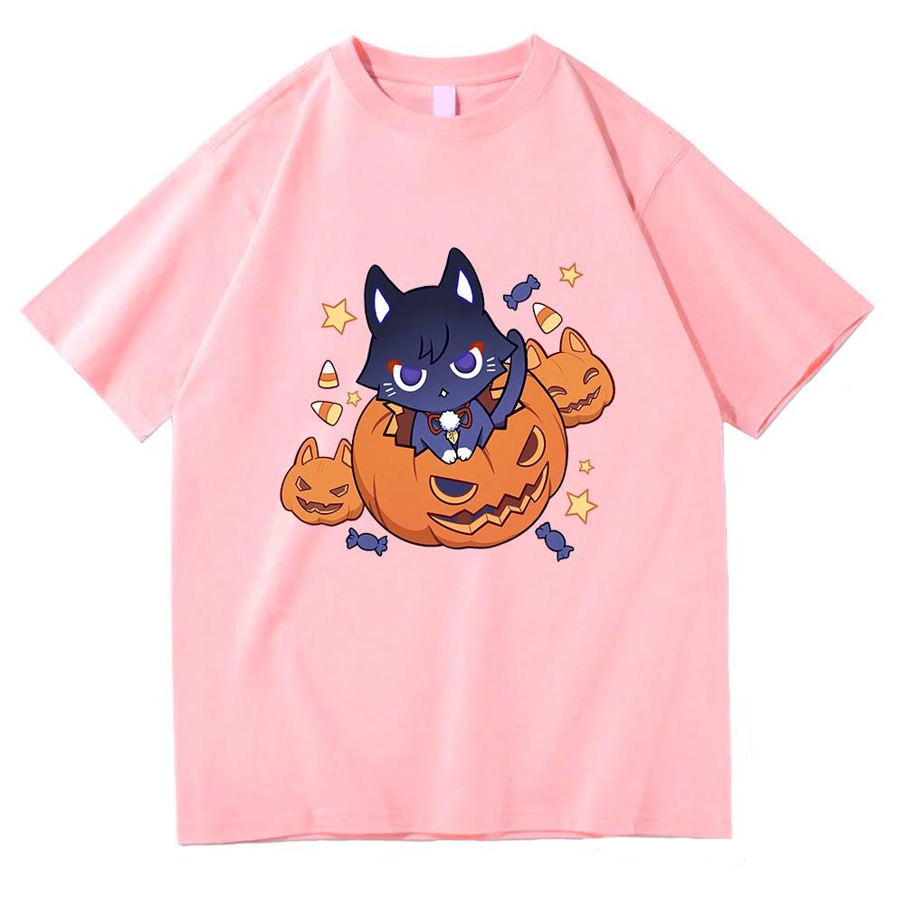 Genshin Impact Scaramouche Cat T Shirt Funny Men/women Clothing Harajuku Halloween Tops Vintage Unisex Cotton Graphic T Shirts