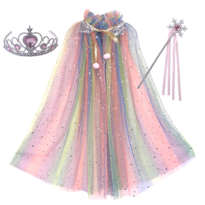 Girls' Elsa Princess Frozen Crown Set with Sequined Cape Shawl