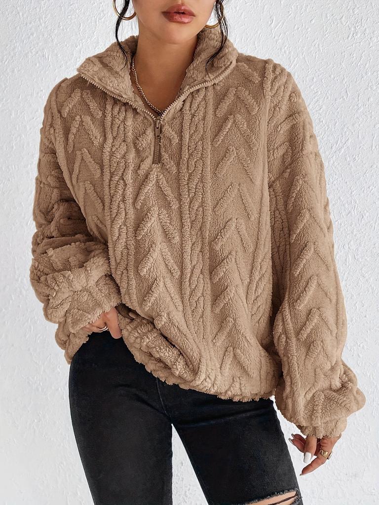 Women's Warm Fleece Sweatshirt Casual Stripe Pattern Tops for Autumn and Winter
