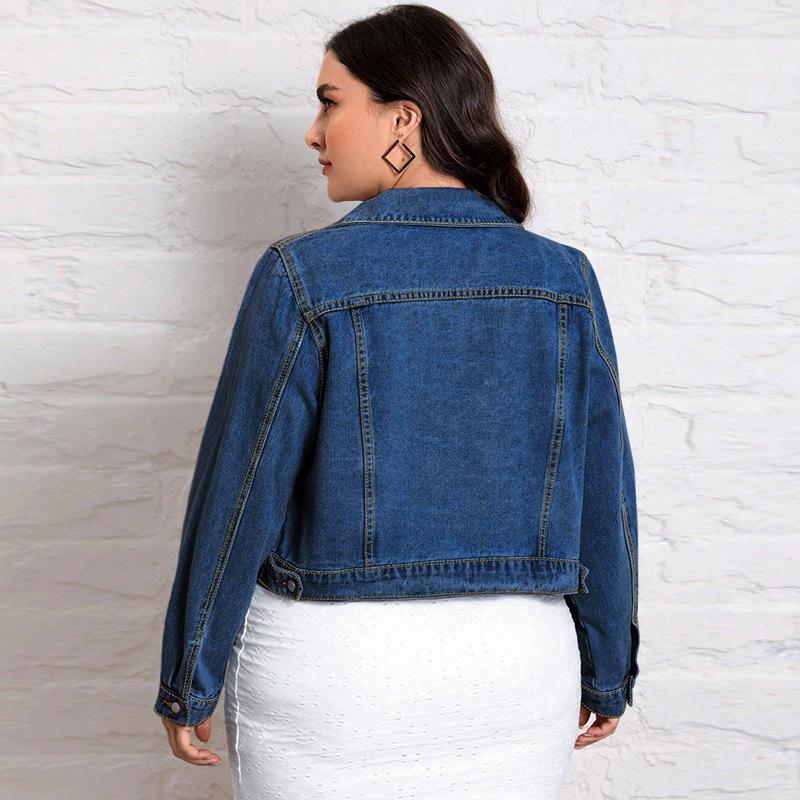 Plus Size Women's Retro Denim Jacket - Versatile European and American Style