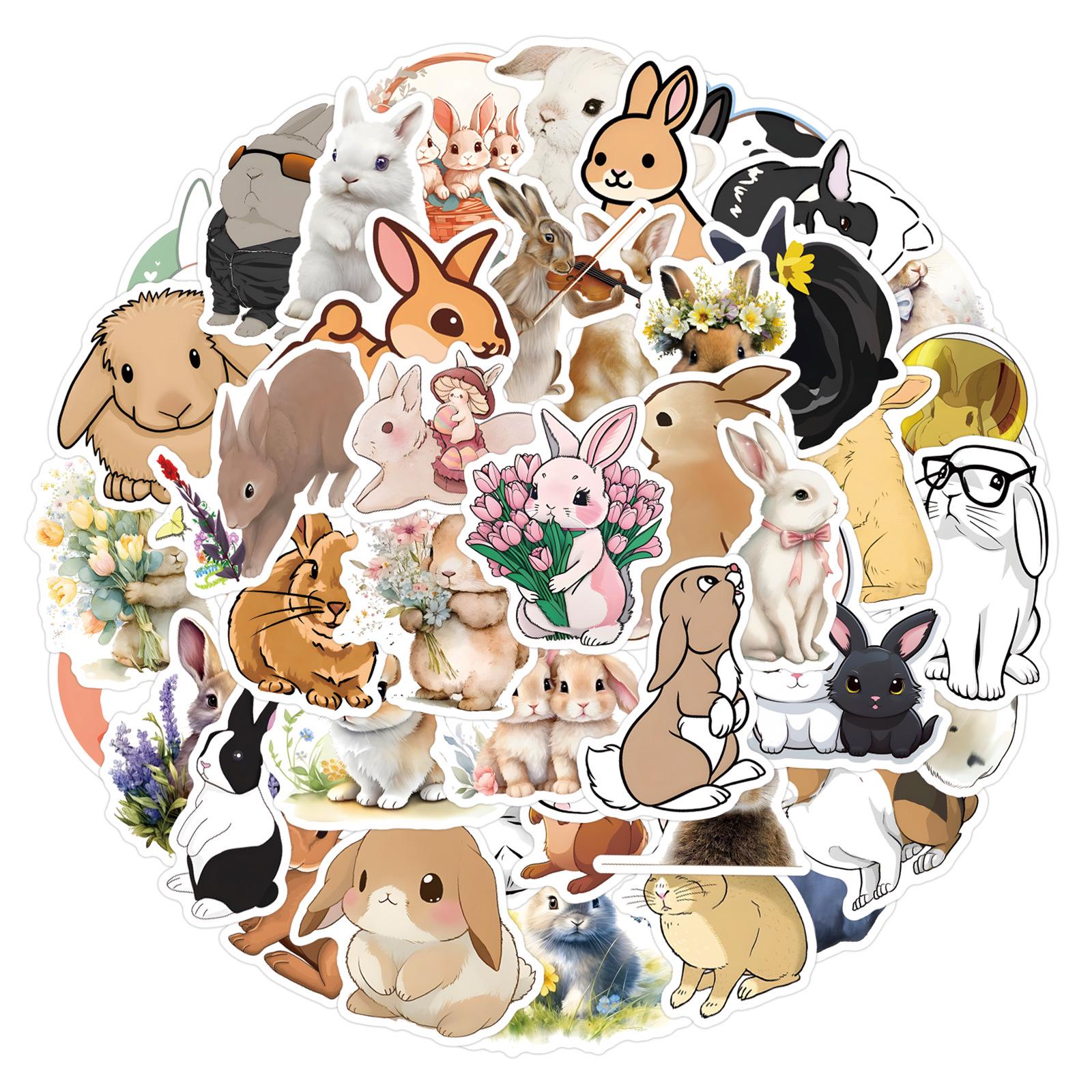 

55 Waterproof Rabbit Graffiti Stickers for Scooter, Water Bottle & Helmet Decoration