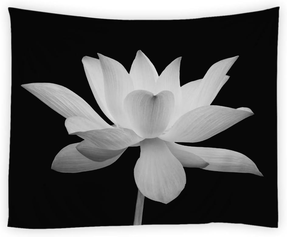 Lotus Tapestry Black and White Flower Elegant Floral on Black Background Modern Unique Art Print Home Decor Tapestries Wall
