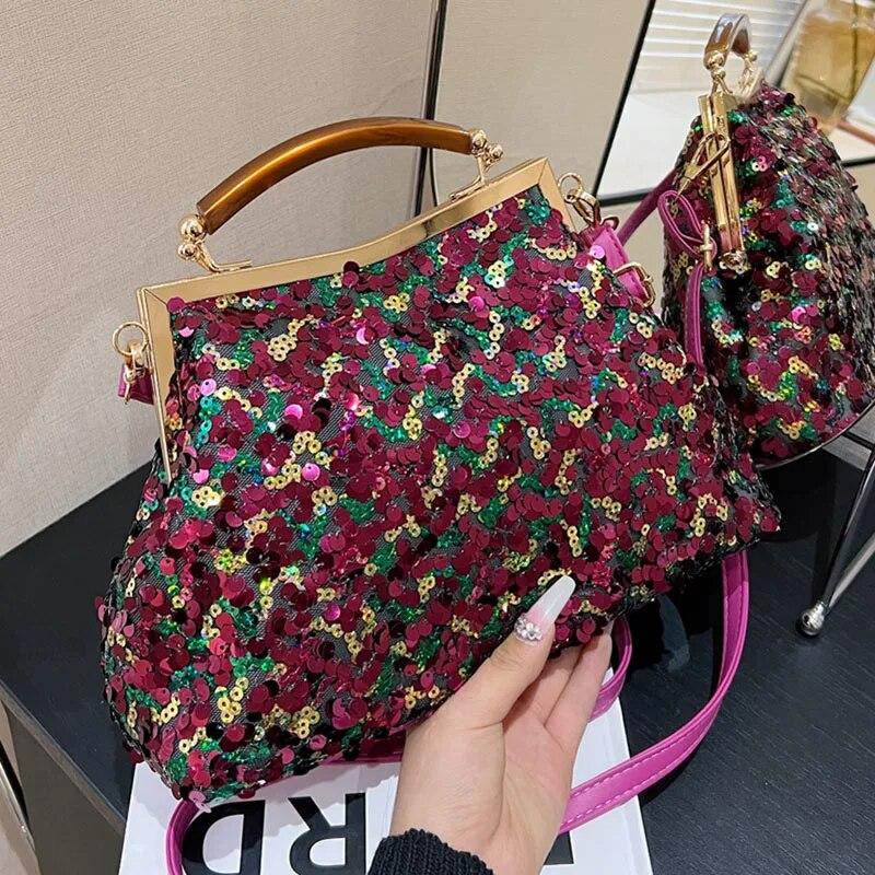 Borsa Da Sera Con Brillantini Argento: Pochette Donna Elegante Con Tracolla Regolabile E Chiusura Lampo, Per Matrimonio, Ballo, Festa
