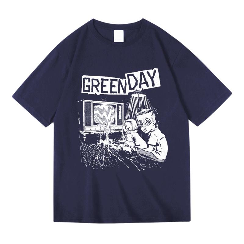 Green Day Band Peripheral Tie Pattern Print Punk Men's Summer New Fashion High Quality Trend Short-sleeved T-shirt Clothes