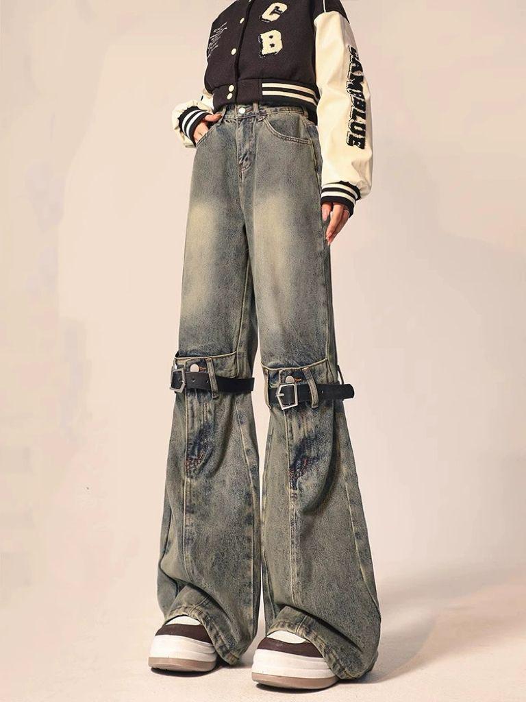 

Washable Yellow Denim Vintage Wide-Leg Flare Pants S светло-синий