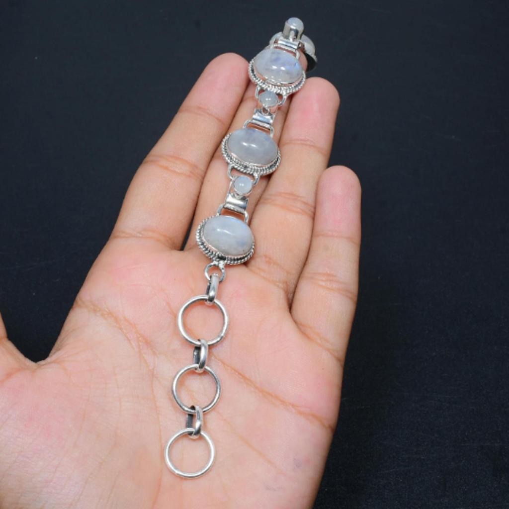 Duhový měsíční kámen s malým měsíčním kamenem náramek z přírodního kamene 925 stříbrný přírodní náramek jako dárek pro někoho, koho milujete