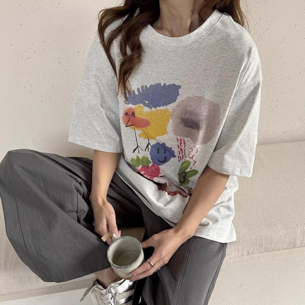 Harajuku Grafikdruck Kurzarm T-Shirts Damen Sommer reine Baumwolle Lässig Oversized T-Shirt Damen Streetwear weiß Y2k Oberteile