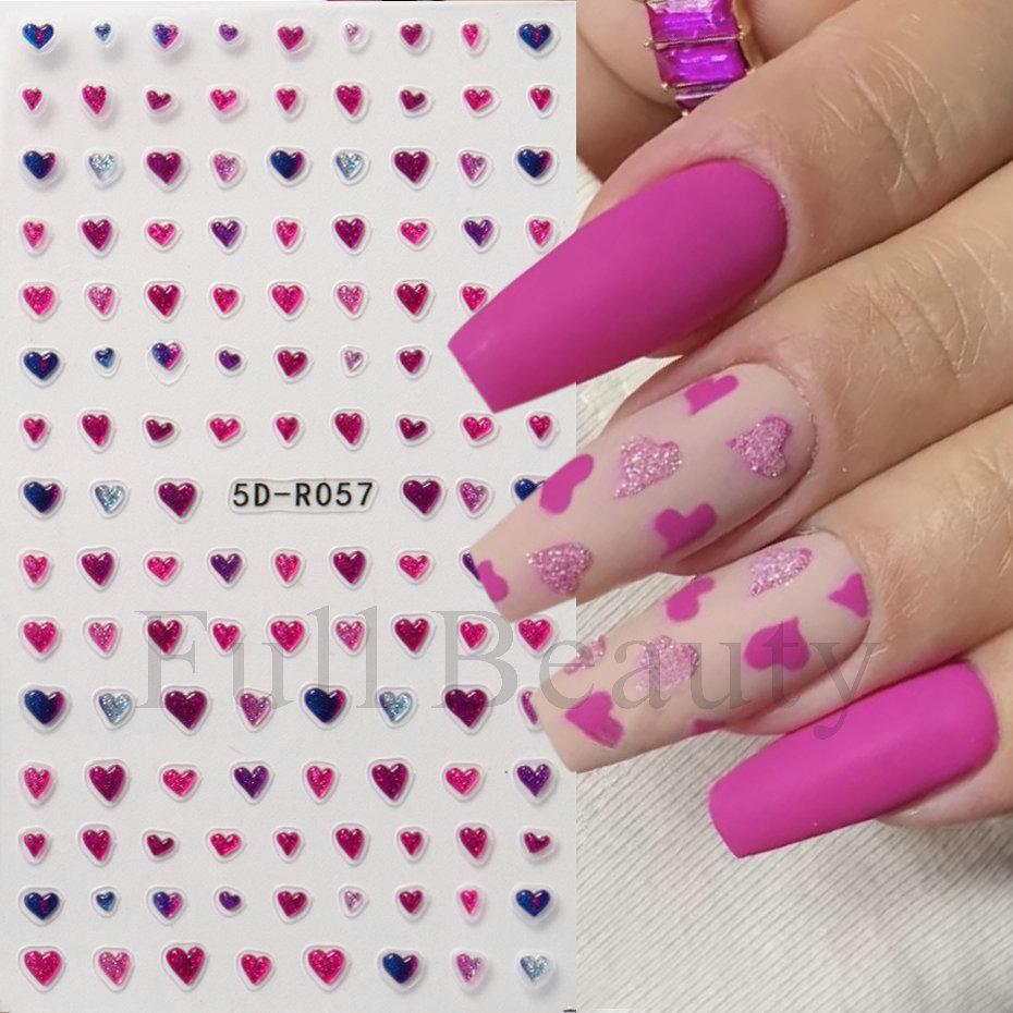 Nail Art Stickers Romantic Valentine's Day Mini Colorful Heart Embossed Three-dimensional Adhesive Nail Stickers