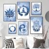 Abstract Buddha Lotus Zen Meditation Yoga Blue Posters and Prints Canvas Painting Wall Art Picture for Living Room Home Decor