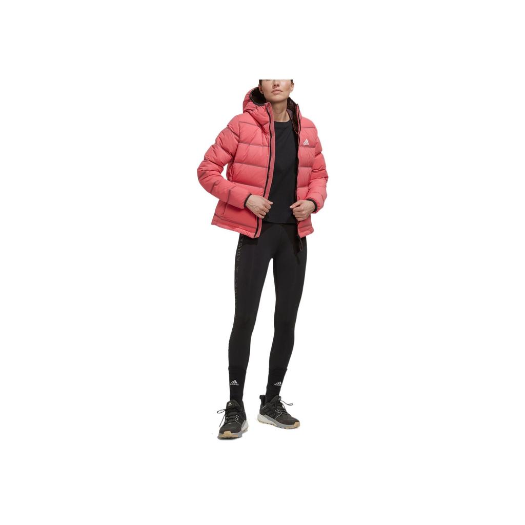 adidas Solid Color Logo Quilted Zipper Hooded Down Jacket Women Outerwear Pink HG8715