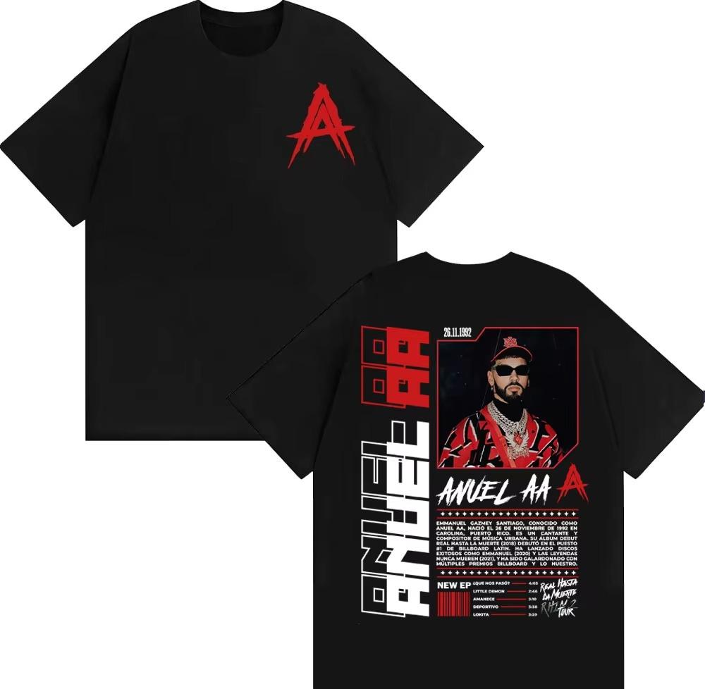 Summer 2025 Anuel AA Rhlm 2 Real Hasta La Muerte Photo Album Tshirt Mens Hiphop Retro Tshirt 100 Cotton Oversized Tshirt