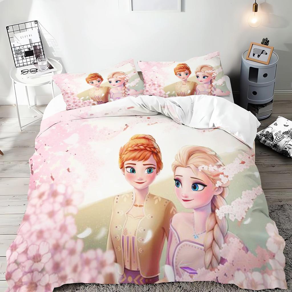 Frozen Princess Elsa and Anna Anime Duvet Cover Set Comforte Printed Cartoon Twin Size Bedding Sets Christmas Gifts 3-piece