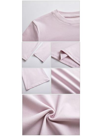 Dámské volné bavlněné tričko s dlouhým rukávem, růžové, polozvýšený kulatý výstřih