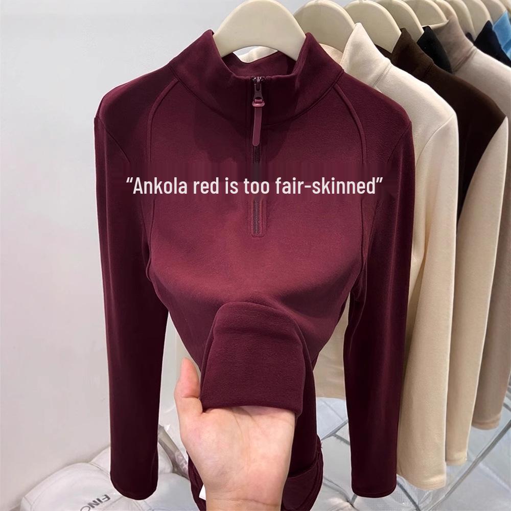Women's Thickened Double-Sided Fleece Half-Zip Sweatshirt for Autumn and Winter