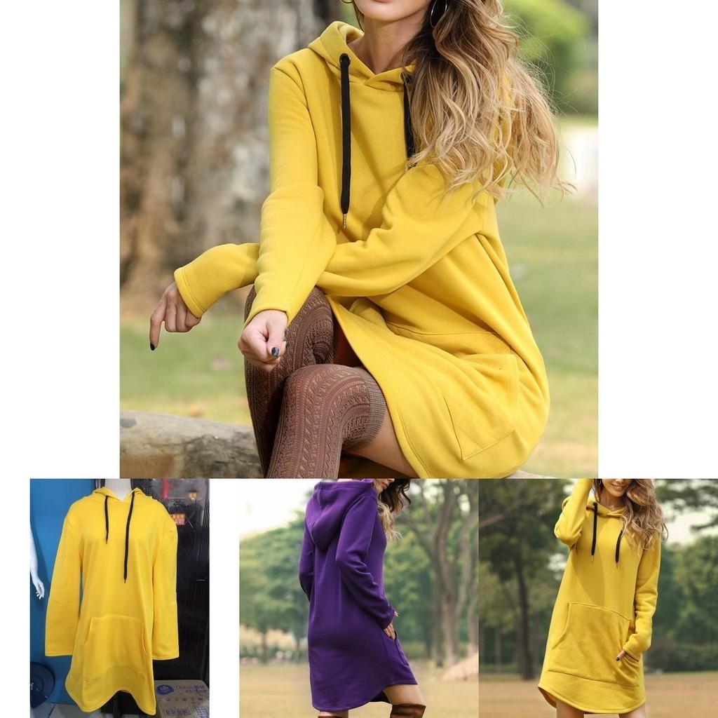 Cozy Womens Winter Long Sleeve Tunic Tops Pullover Hoodie Dress In Six Colors