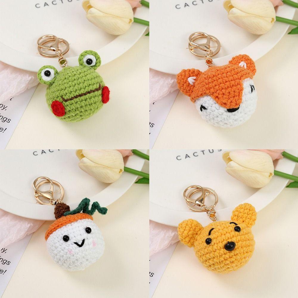 Cartoon Design Crochet Keychain Three-Dimensional Wool Crocheted Handmade Keychain Hand Woven Diy Animal Keychain Women Girls