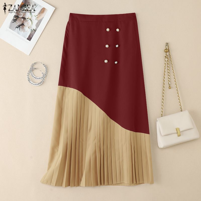 ZANZEA Women Loose Casual Patchwork Long Skirts