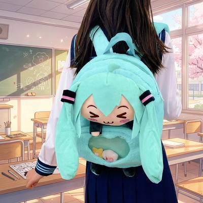 New  Cute Cartoon Future Girl Hatsune Miku Plush Shoulder Pain Bag Doll Backpack Large Bag Double Shoulder Bag