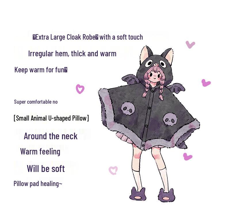 Luna's Little Bat Hooded Coral Fleece Blanket & Sleep Robe