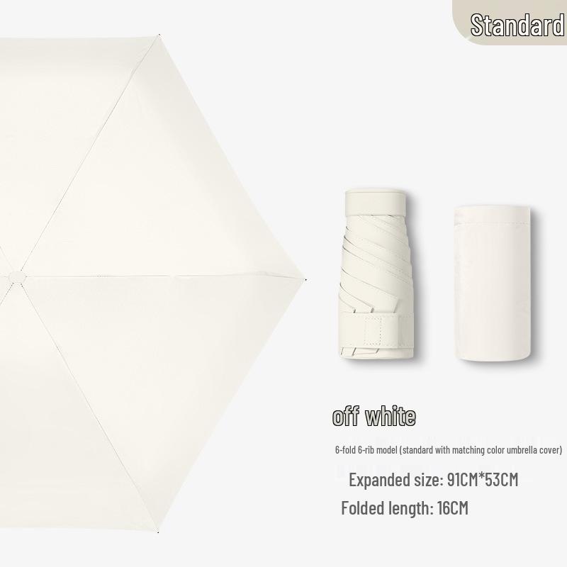 Compact Ultra-Light Six-Fold Capsule Umbrella with Black Glue Sun Protection and Hook