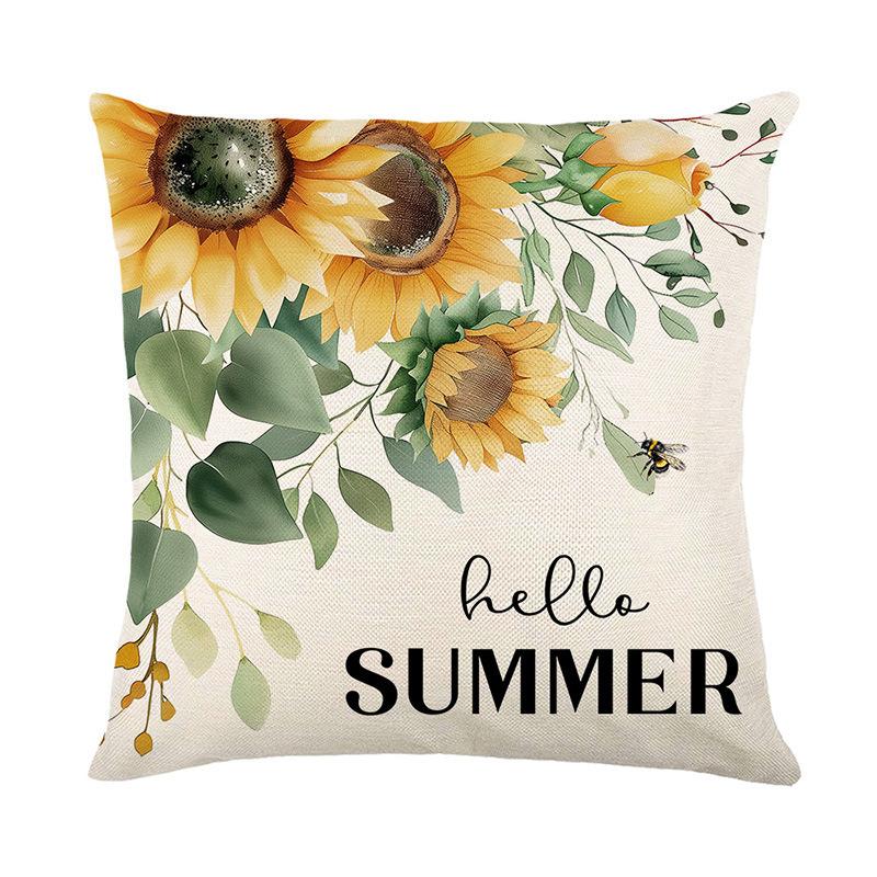 Sunflower Pillow Cover Floral Living Room Sofa Cushion Cover Car Pillow Without Pillow Core Linen Material Nordic Style