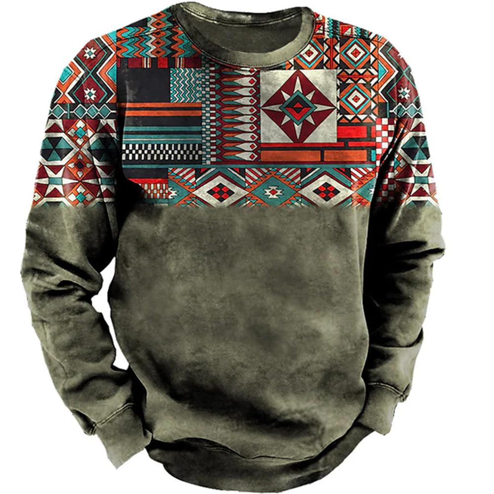 Vintage pánská mikina Kovbojské tričko s grafickým vzorem Etnický styl Potisk Svetr Oversized Muži Oblečení Neformální Top