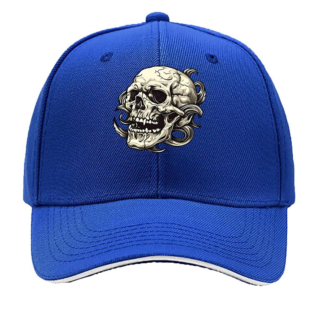 UnisexS Skull Graphic Black Flat Brimmed Hat with White Skull Design Casual Streetwear Outdoor Sp Sandwich Baseball Cap