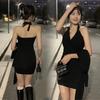 Halter-neck Backless Dress for Women, New Korean Style V-neck Hot Girl Design, Slimming Little Black Dress