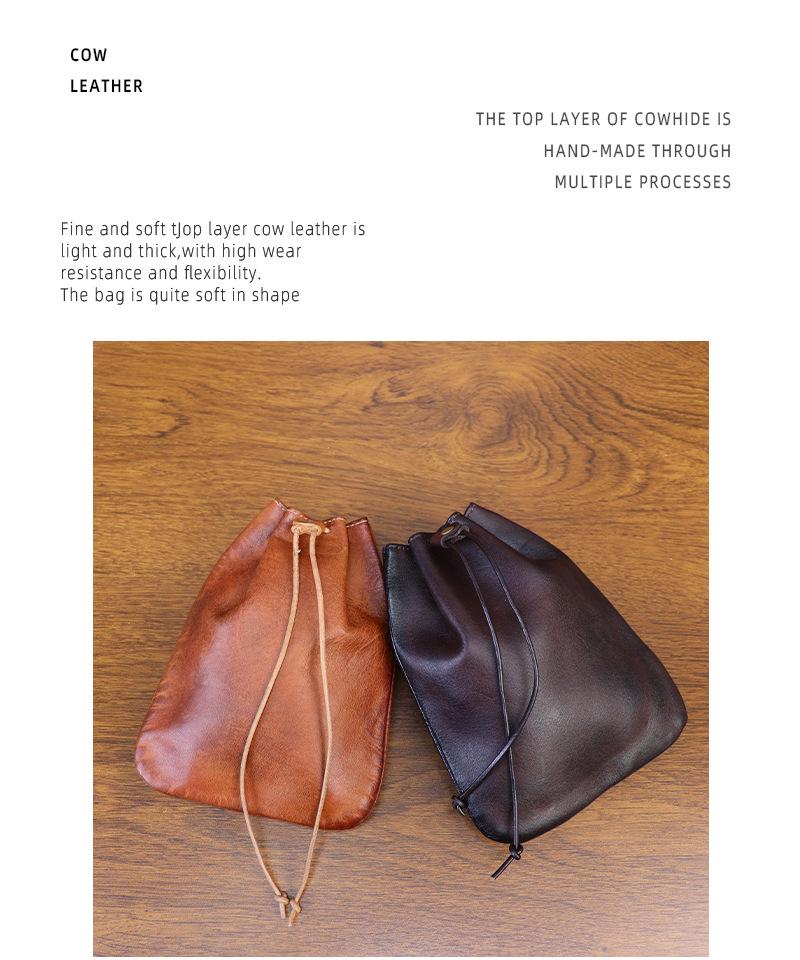 European Retro Cowhide Coin Purse: Hand-rubbed Leather Change Pouch with Drawstring