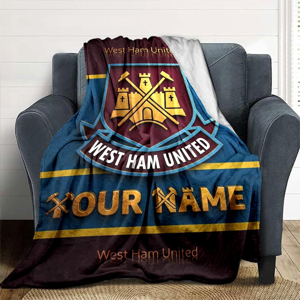 Name Custom West Ham United FC Print Flannel Blanket High Quality Warm Comfortable Cover for All Seasons Perfect for Gifts Home Decor