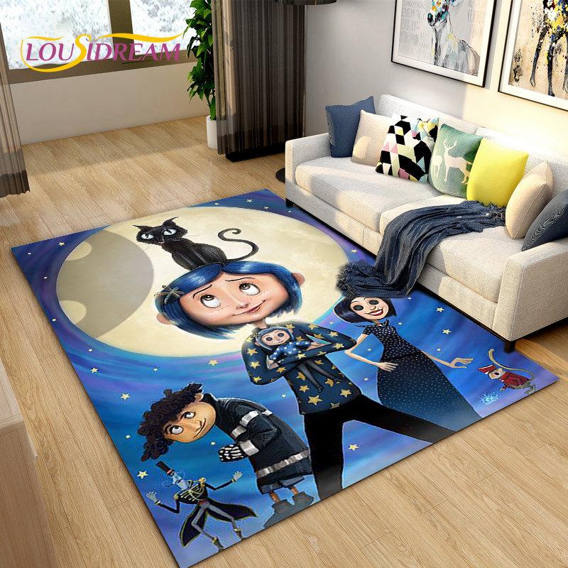 Tappeto 3D Cartoon Coraline, Tappeto per Soggiorno Camera da Letto Bambini Divano Yoga, Tappetino Antiscivolo per Gioco e Gattonamento Bambini