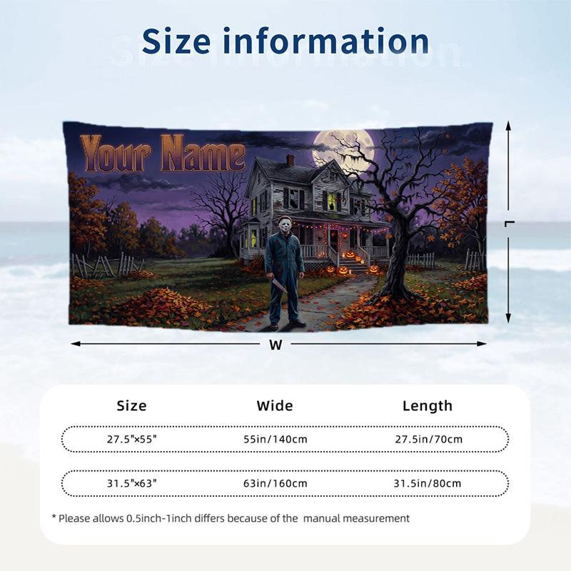 Custom Text Beach Towel, Soft Absorbent Swimming Multi-use TowelHalloween Michael Myers