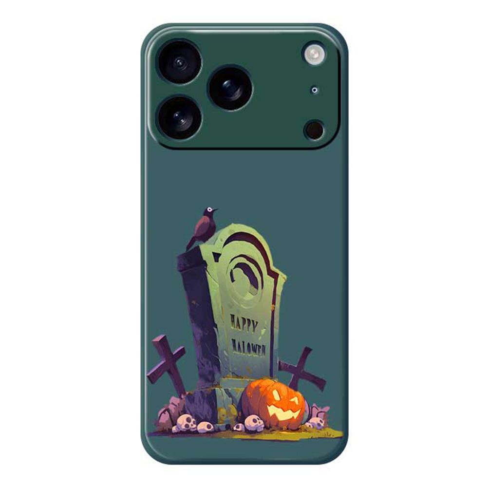 

For iPhone 17 Pro Case Halloween Tombstone Pattern Printing Straight Edge TPU Phone Back Cover Green